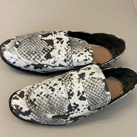 Zara Faux Snakeskin pattern black and white brogue Loafers women’s size 37 - Picture 6 of 9